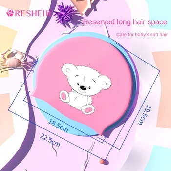 Rugalmas szilikon gyerek úszósapka rajzfilm medve minta szabad méretű fürdősapkák vízálló fülvédő úszómedence kalaphuzat
