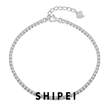 SHIPEI 100% 925 sterling ezüst 2/3/4MM magas széntartalmú gyémántok drágakő teniszlánc karkötő nőknek Finom ékszerek nagykereskedelme