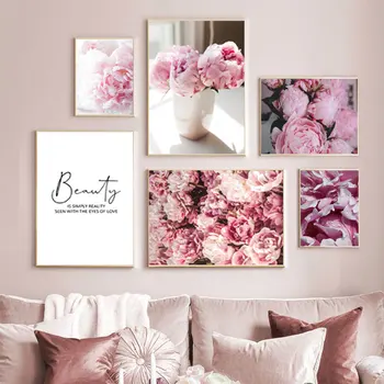 Skandináv stílusú virágok Képek Váza Fali Művészeti Nyomatok És Plakátok Fali rózsaszín vászonfestés a nappalihoz Lakberendezés