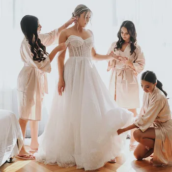 Sparkle esküvői ruhák nőknek 2023 Menyasszony a vállról Luxus esküvői ruhák Hosszú kedvesem Egy vonal hercegnő menyasszonyi ruha