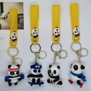 Sport Panda Kulcstartó Rajzfilm Autós táska Medál baba Kulcstartó Súlyemelő Gördeszka Kosárlabda Görkorcsolya Kulcstartó Gyermek ajándékok