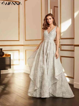 Szexi tankujjú hát nélküli esküvői ruha Klasszikus csipke menyasszonyi ruha Elegáns A-vonalú hosszú ruha menyasszonynak Vestido De Novia