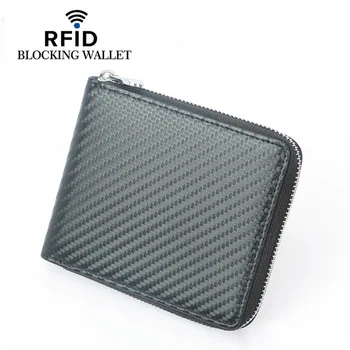 Szénszálas férfi női rövid pénztárca cipzáras kártyatartóval RFID blokkoló üzleti hitelkártya-szervező érme zseb pénztárcák táskák