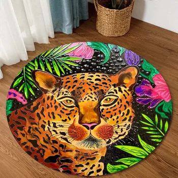 Tigris leopárd kerek szőnyeg Állati mintás szőnyeg Nappali hálószoba szőnyeg székszőnyeg szőnyeg csúszásgátló lábtörlő Lakberendezés gép Mosható