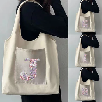 Trend Nő bevásárlótáska utcai újrafelhasználható táskák Ingázó táskák alkalmi rózsa virágmintás kézitáska Bézs All-match női szendvicstáska