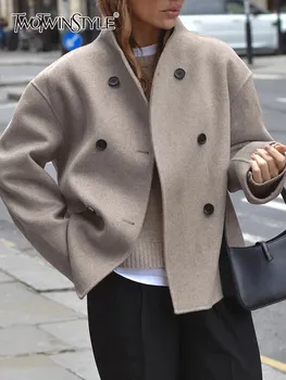 TWOTWINSTYLE patchwork dupla mellű kabátok nőknek Stand gallér hosszú ujjú minimalista kabát női divatruházat 2023