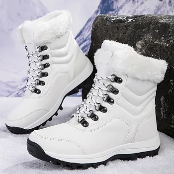 Téli női bokacsizma Kiváló minőségű meleg hó csizma nőknek Fűzd fel Kényelmes túracipő Oudoor téli női tornacipők
