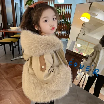 Télikabát Gyereklány Parkas Meleg bársony műszőrme kabát lányoknak Gyermek flitteres téli ruhák Soft Party Baby Girl kabátok