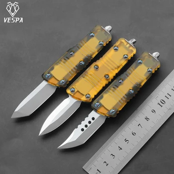VESPA Mini Knife 420 rozsdamentes acél kapocs M390 penge 7075 alumínium +PEI fogantyú Kültéri kemping túlélési eszköz használati kés