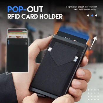 Vékony alumínium pénztárca rugalmassággal Hátsó tasak azonosító Hitelkártya tartó Mini RFID pénztárca Automatikus pop up bankkártya tok