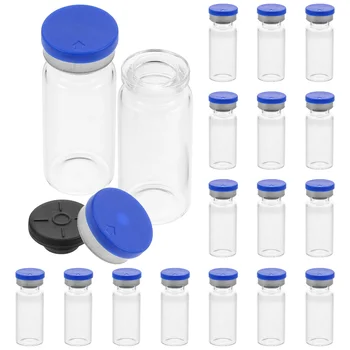 Water Mini üveg injekciós üvegek 20 darabos csomag 10 ml átlátszó fejtérsapkák Dugók Lapos fenekű minta Laboratórium Vegyi injekciós üveg átlátszó