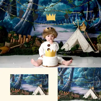 Wild One--Újszülött portré hátterek Wild One Jungle Forest Photography Backdrop Cake Smash Baby Shower Születésnapi zsúr dekoráció