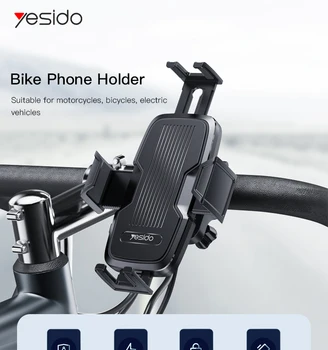 Yesido 360 ° nézet Univerzális kerékpáros telefontartó Kerékpár telefontartó 4,7-7 hüvelykes mobiltelefon-állványhoz Ütésálló konzol GPS klip