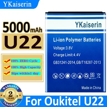  YKaiserin Új az Oukitel U22 akkumulátorhoz 5000mAh tartalék akkumulátor csere az Oukitel U22 mobiltelefon akkumulátorához
