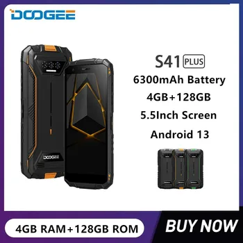 Új DOOGEE S41 Plus robusztus 4G okostelefonok 5.5Inch HD Octa Core 4GB + 128GB 13MP kamera Android 13 mobiltelefon 6300mAh akkumulátor NFC