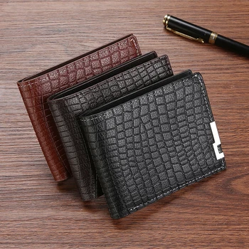 Új krokodil textúra PU bőr férfi pénztárca rövid készpénzpénztárca hitelkártya-tartó érme zseb Egyszerű minőségű férfi pénztárcák