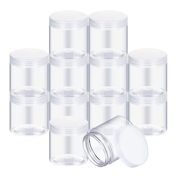 Üres 12 darabos átlátszó műanyag tároló fűszeres edény széles szájú műanyag tartály fedéllel szépségápolási termékekhez, DIY nyálka manufac