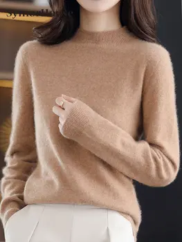 Őszi tél Új félgarbó Kasmír pulóver női kötött pulóver Tartsd melegen koreai hosszú ujjú alkalmi laza felsők