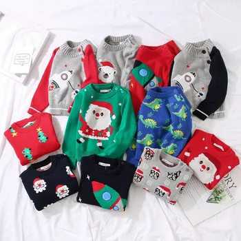 Őszi téli gyermekruházat pulóver Kötött pulóver Gyerekek karácsonyi mintás mintás alapkabát kisgyermek fiú lány ruhák